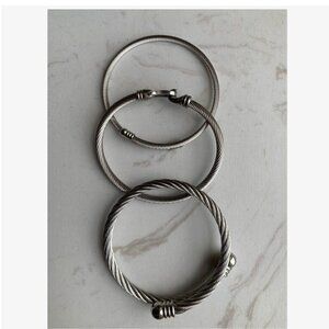 Silver Cable Twisted Wired  Bracelet  Three pieces Set Silver  Plated